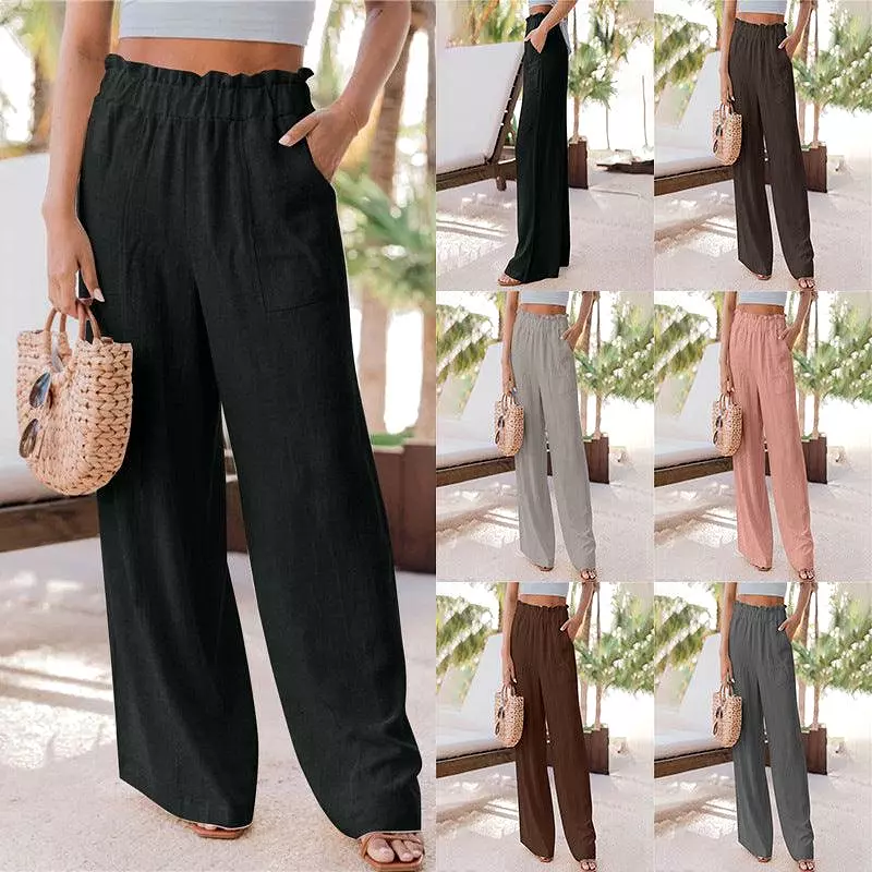 Casual Pants  Ruffled Patch Pocket Wide Leg Pants