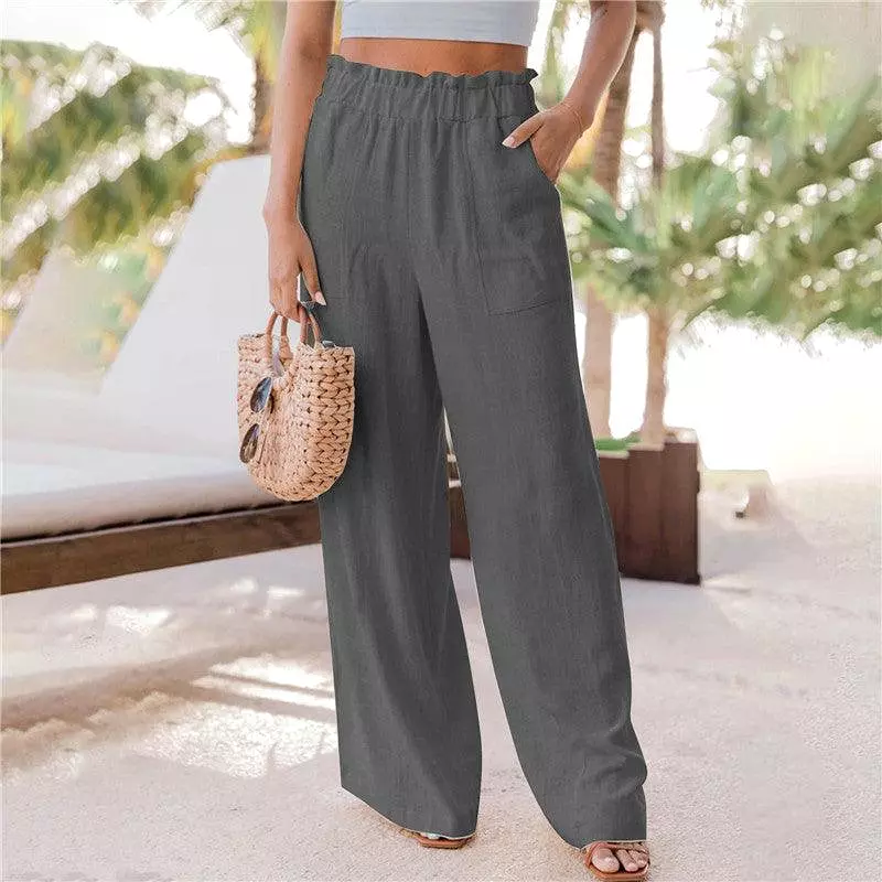 Casual Pants  Ruffled Patch Pocket Wide Leg Pants