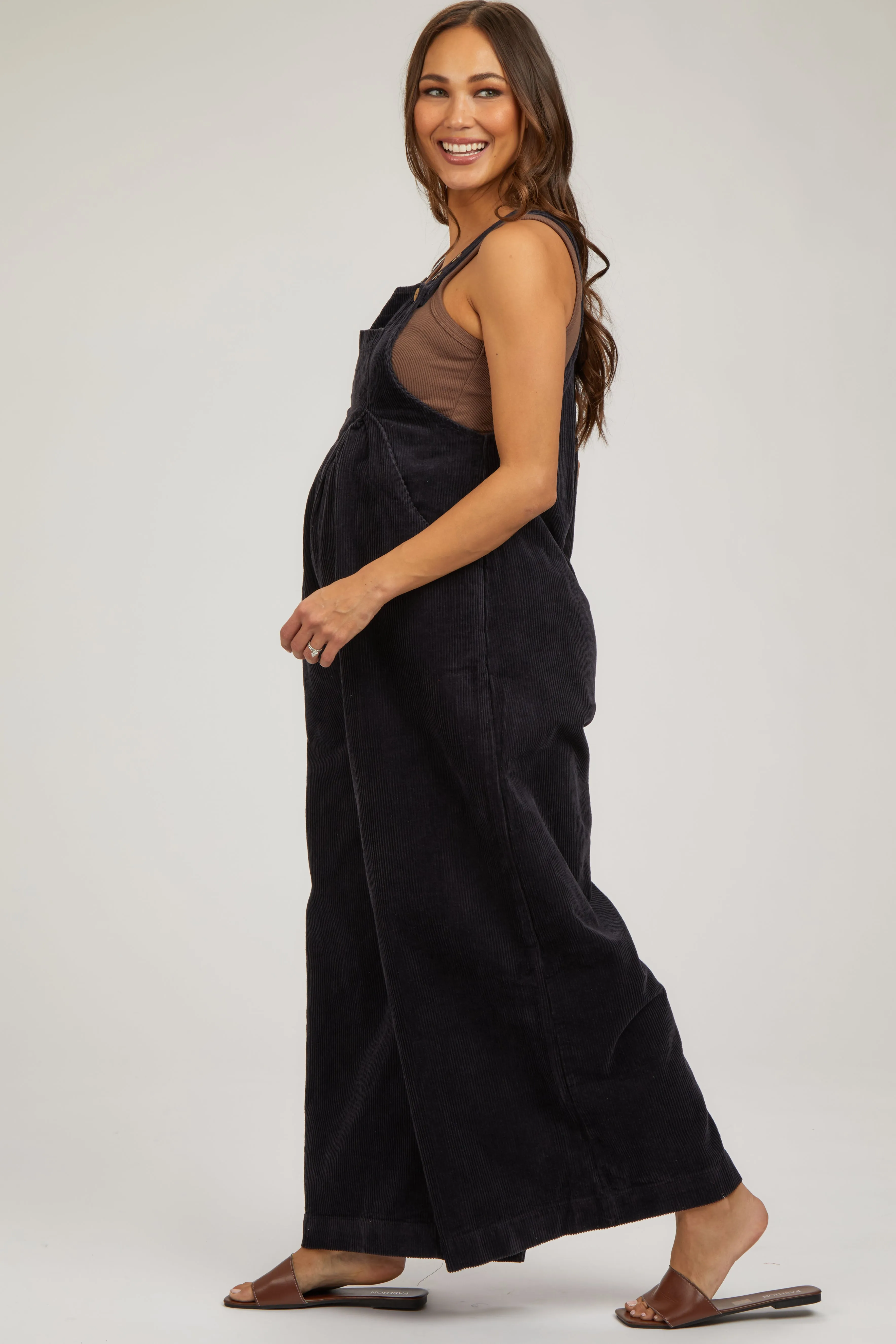 Charcoal Corduroy Maternity Wide Leg Overalls