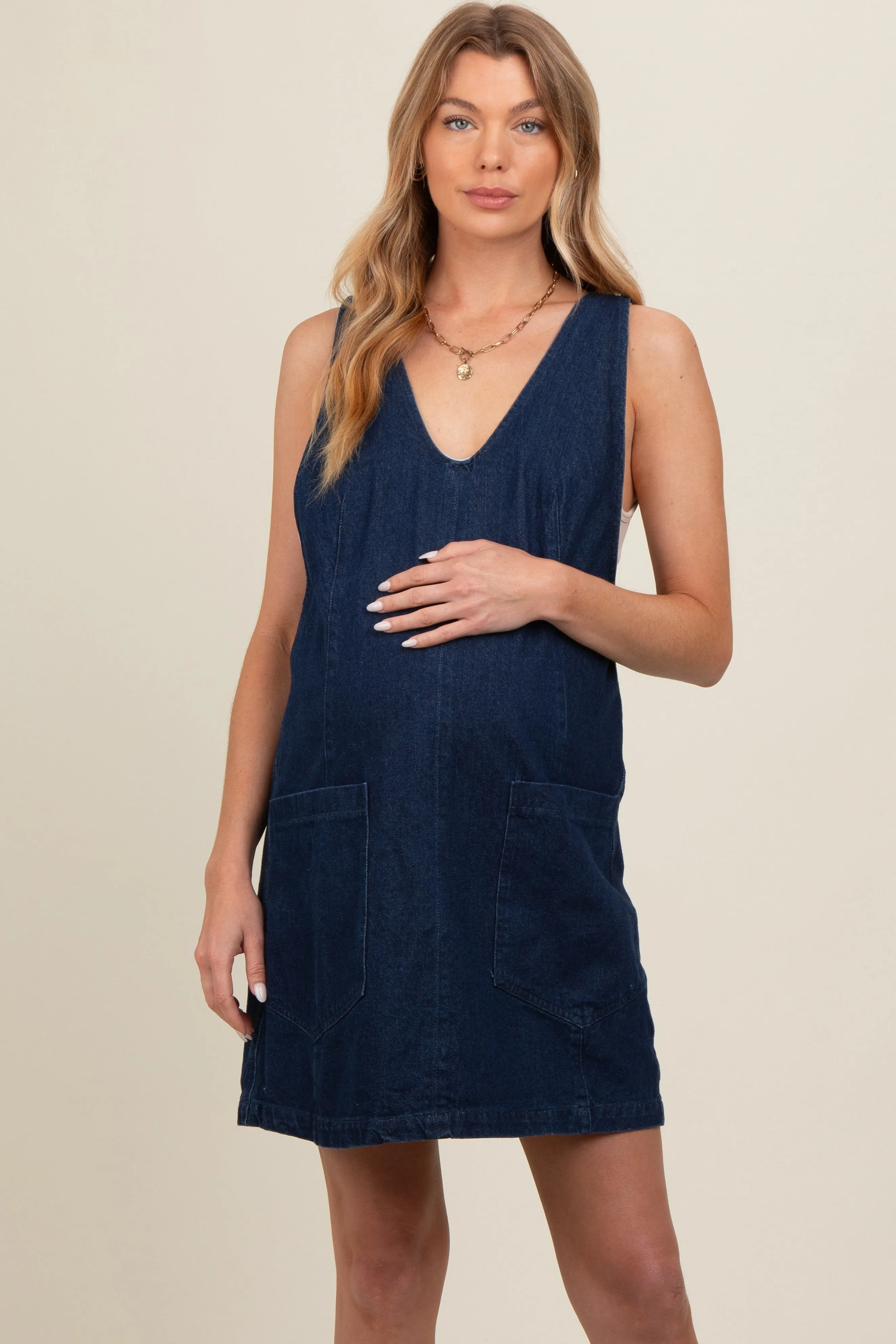 Charcoal Denim Front Pocket Maternity Skirt Overalls