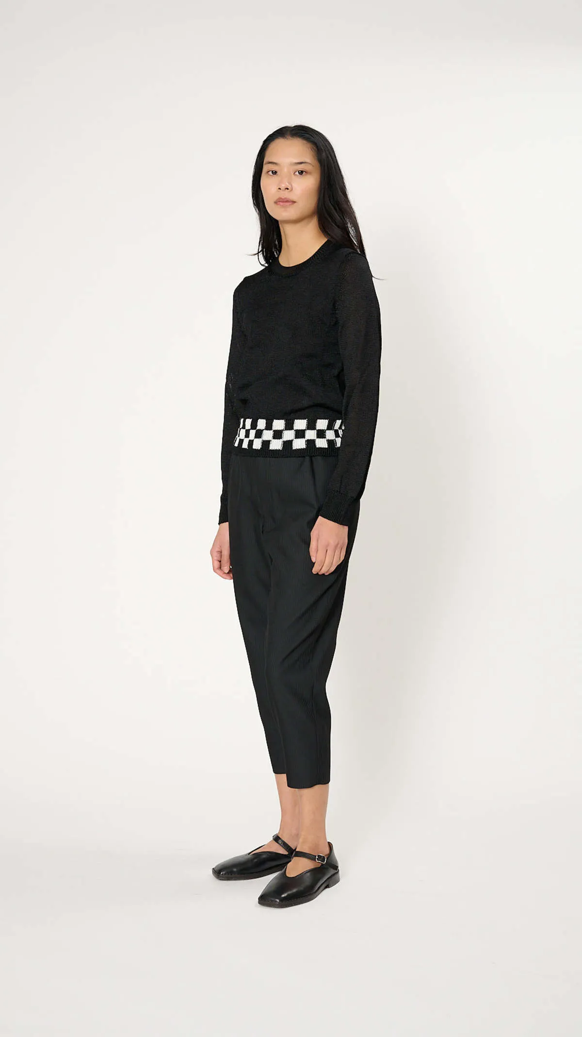 Check Hem Sweater - Black