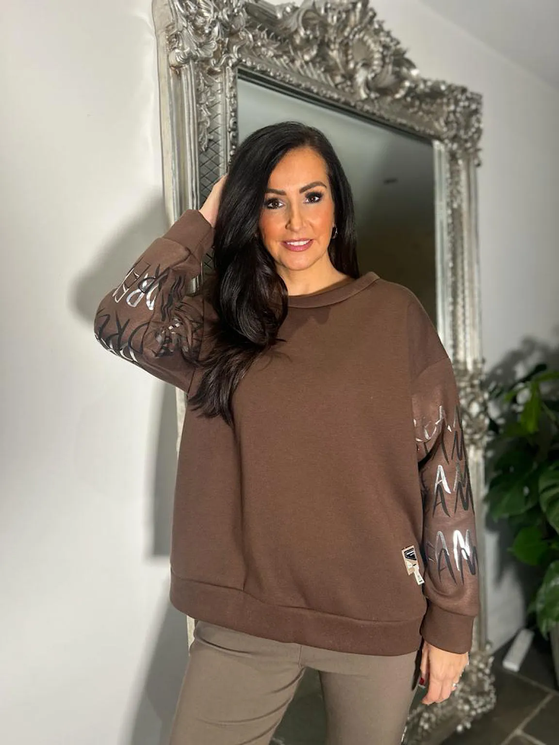 Chocolate Graphic Sleeve Sweatshirt Danni