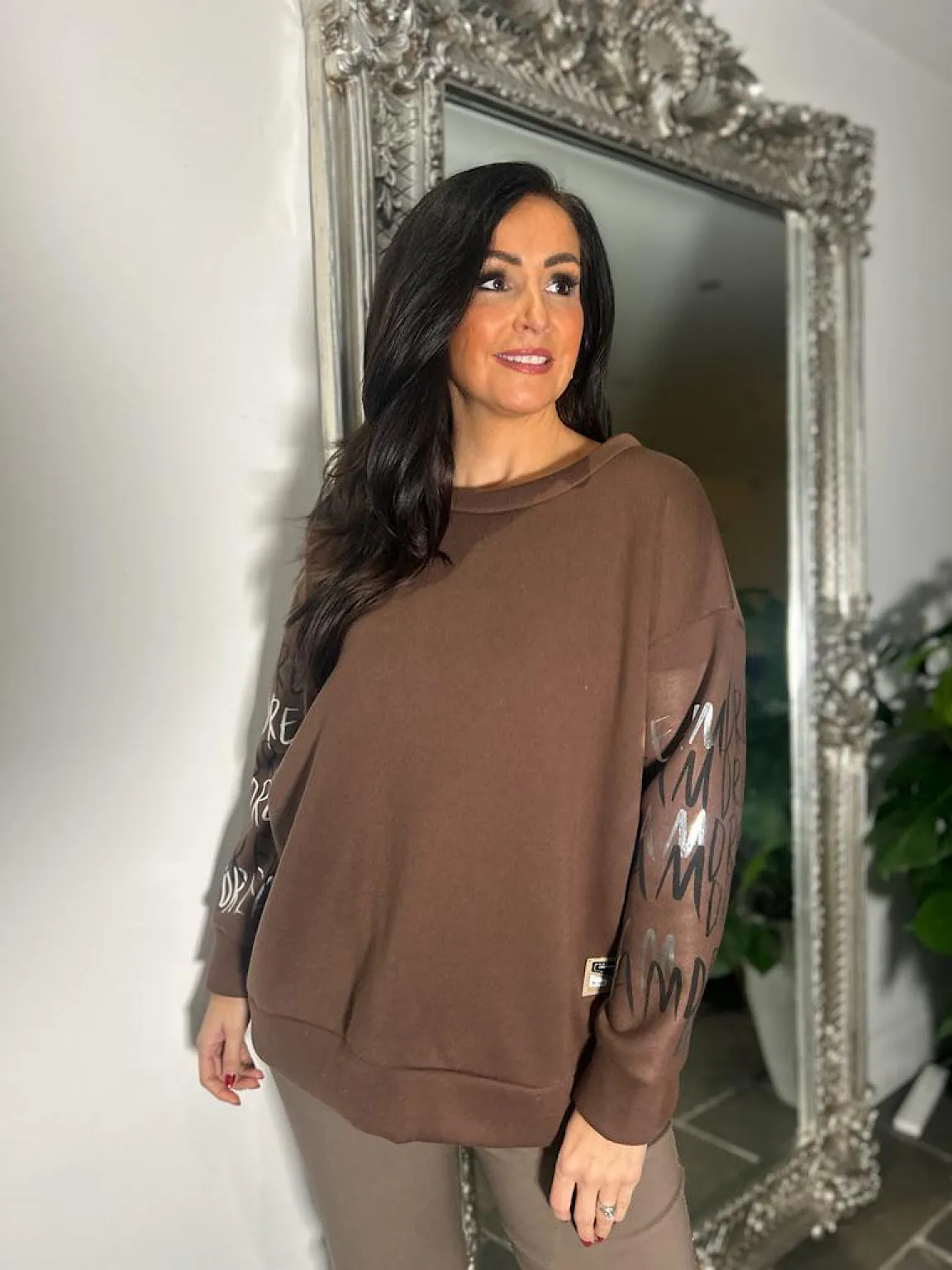 Chocolate Graphic Sleeve Sweatshirt Danni