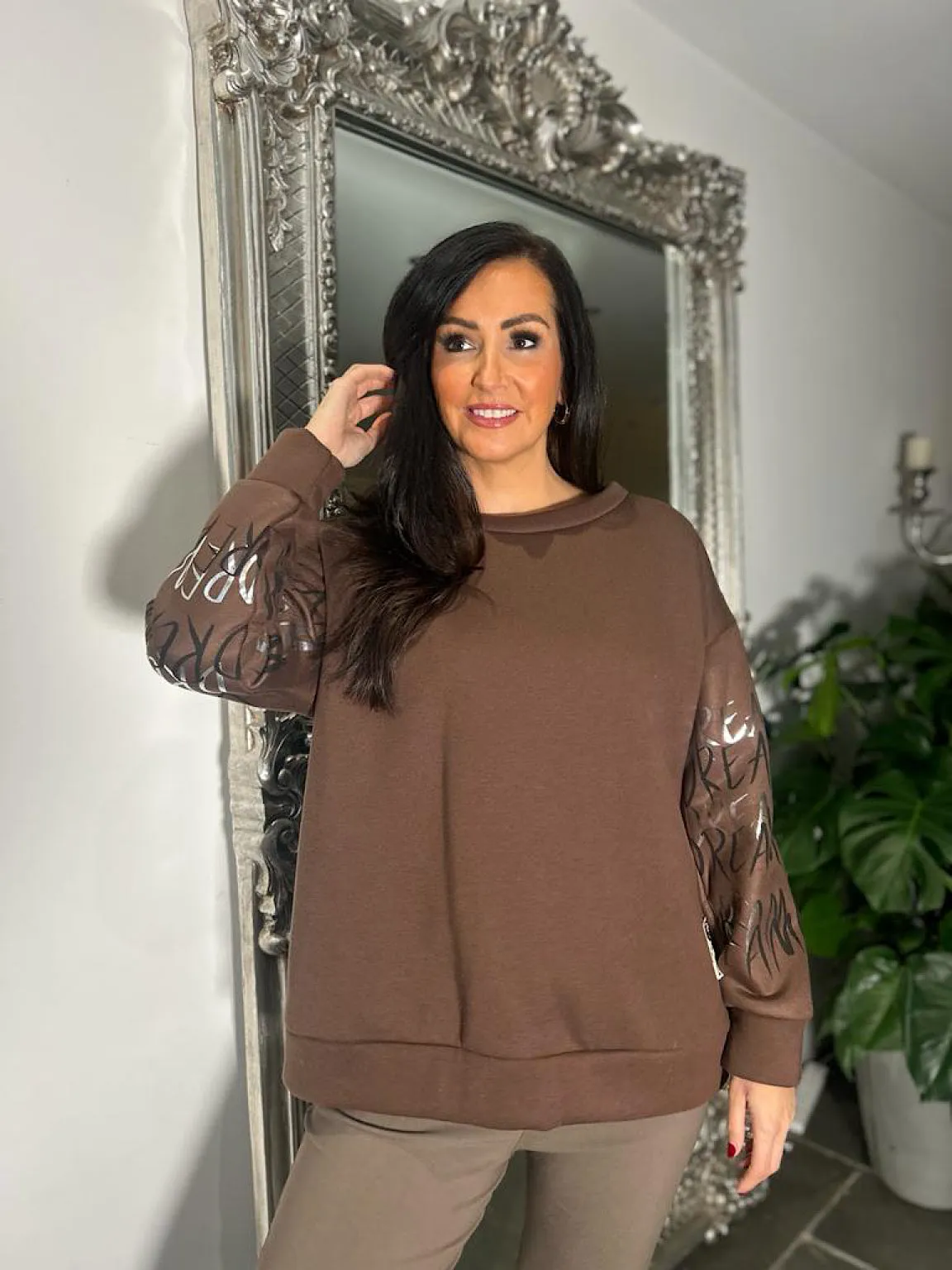 Chocolate Graphic Sleeve Sweatshirt Danni