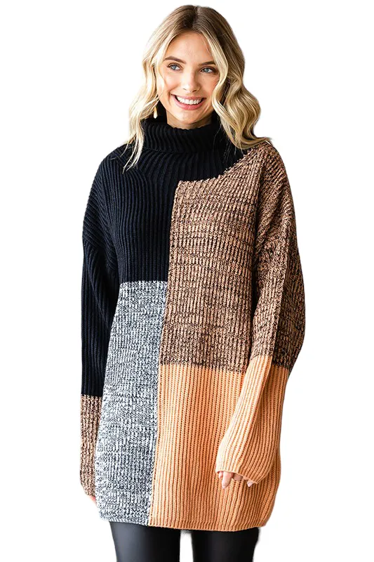 COLOR BLOCK TURTLE NECK SWEATER