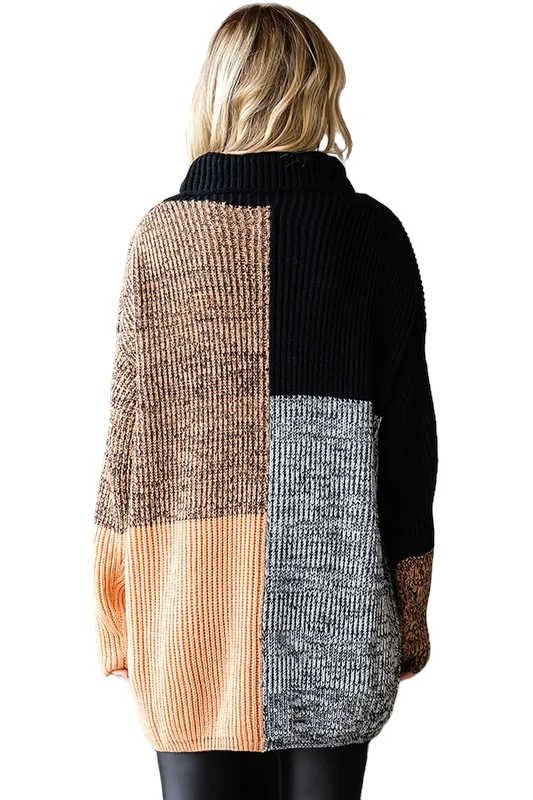 COLOR BLOCK TURTLE NECK SWEATER