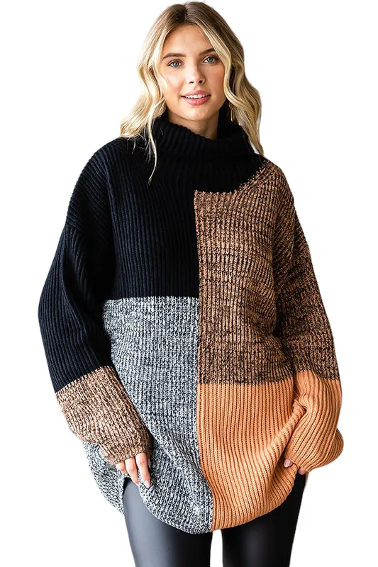 COLOR BLOCK TURTLE NECK SWEATER