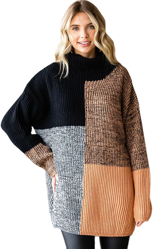 COLOR BLOCK TURTLE NECK SWEATER