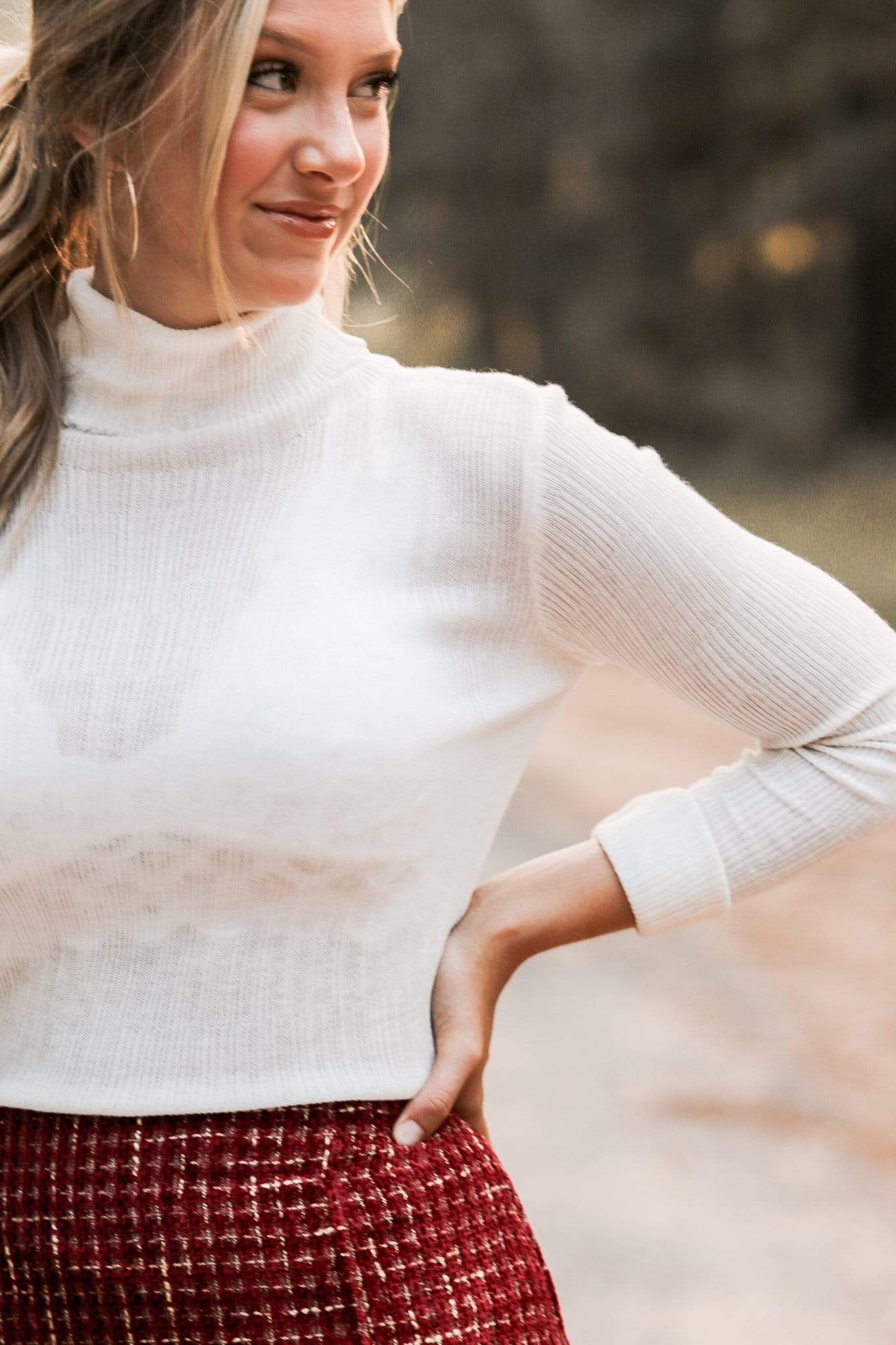 Cream Turtle Neck Top