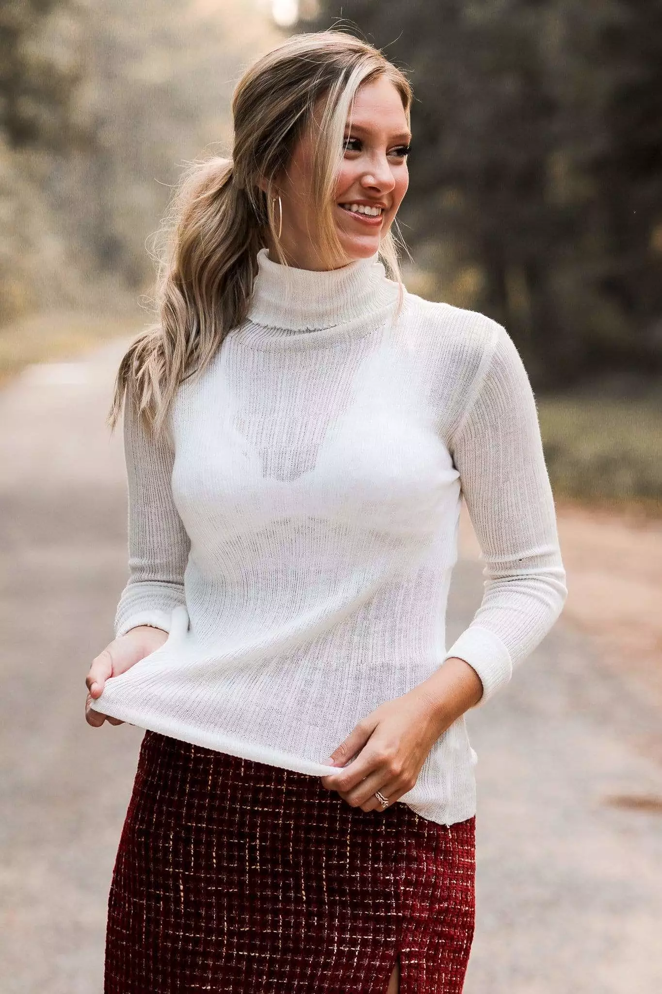 Cream Turtle Neck Top