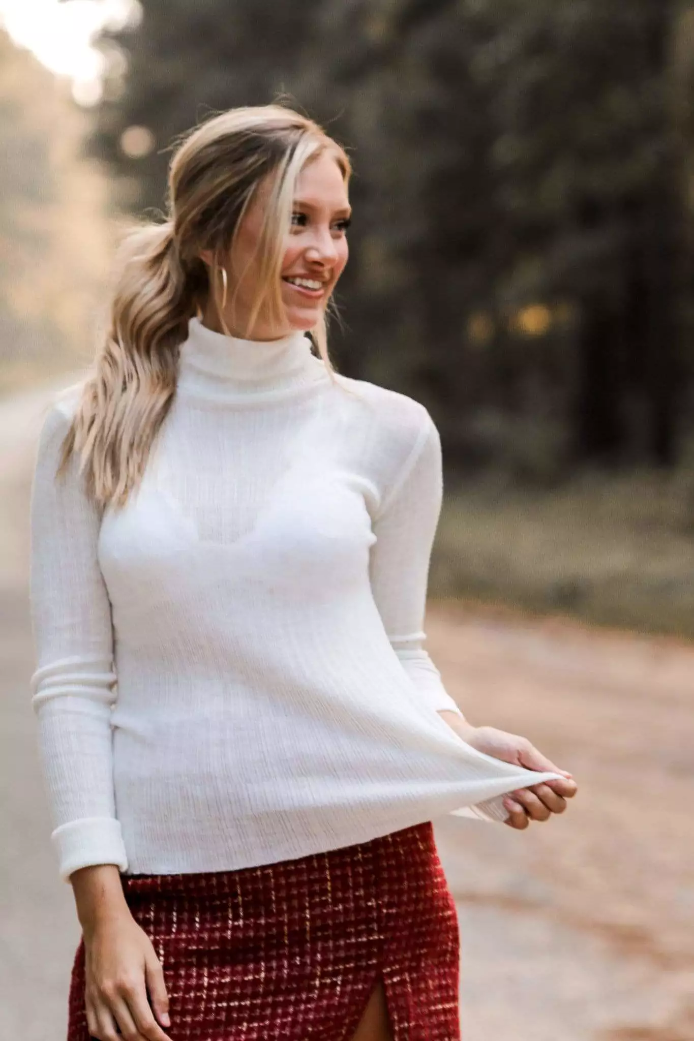 Cream Turtle Neck Top