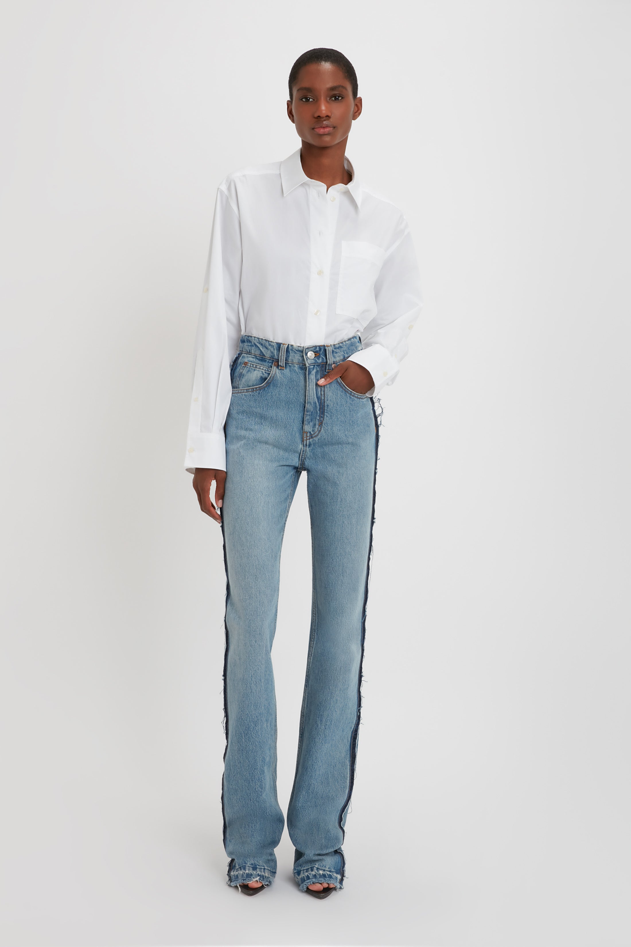 Cropped Patch Pocket Shirt In White