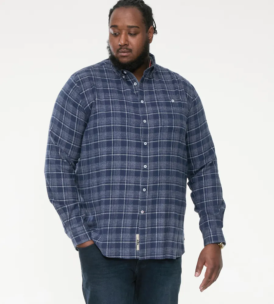 D555 Big Mens Long Sleeve Navy Check Shirt With Chest Patch Pocket (SONNY)