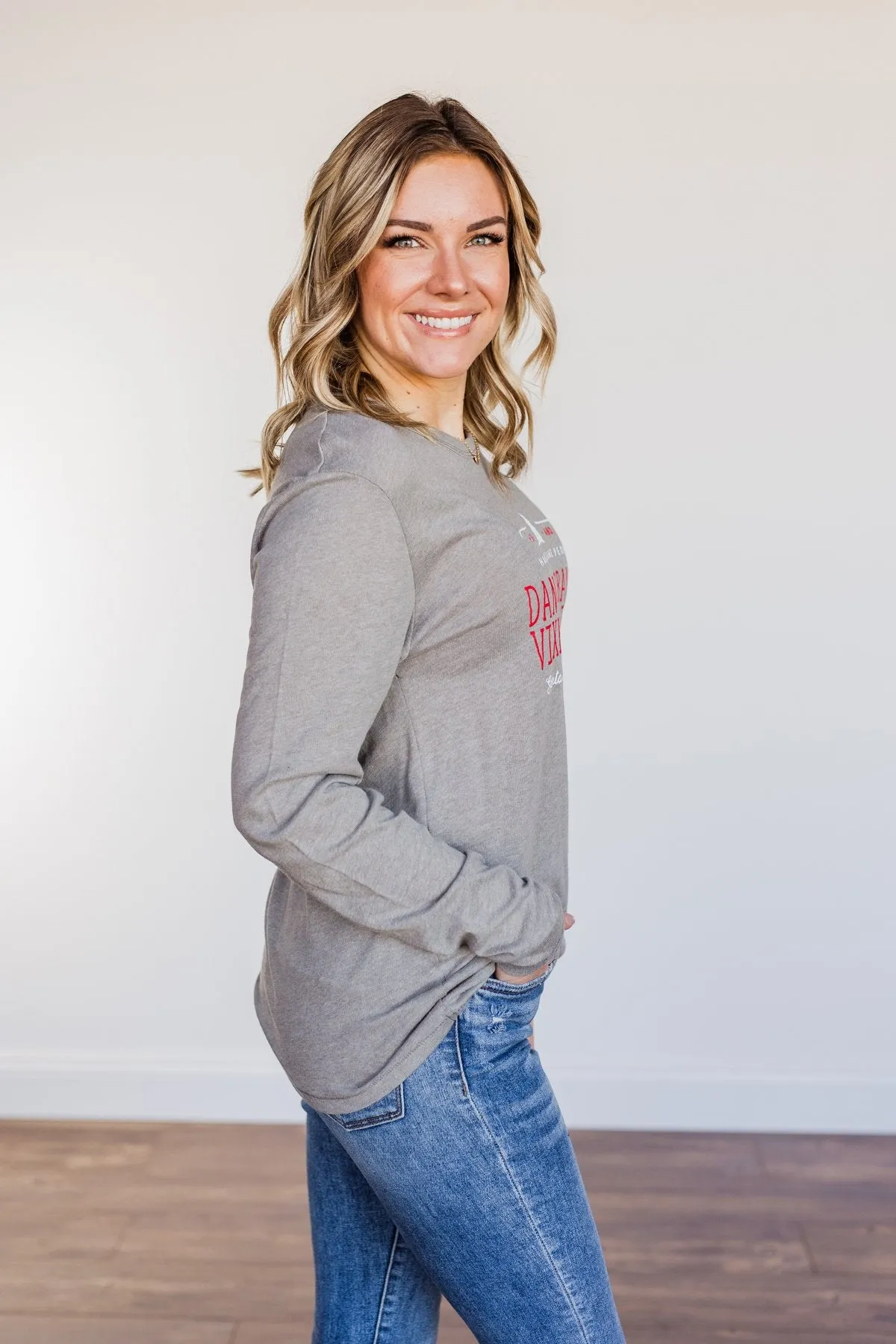 Dancer, Prancer Graphic Long Sleeve Top- Grey