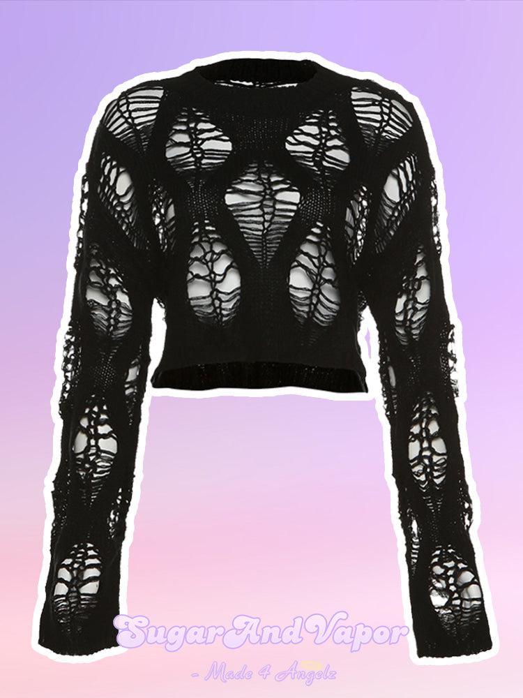 Devany Black Ripped Cover Sweater