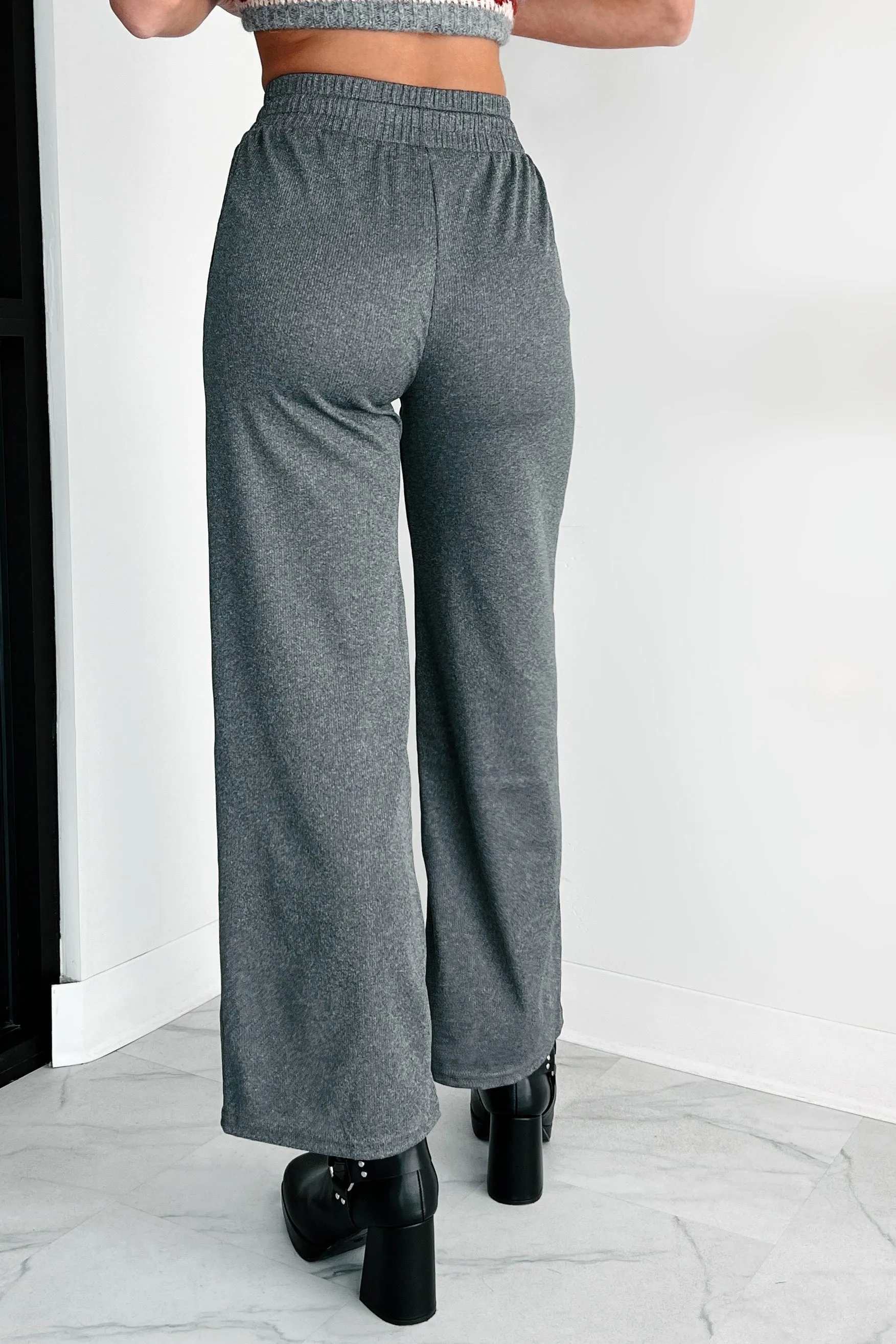 DOORBUSTER I'm Staying Put Wide Leg Drawstring Pants (Heather Grey)