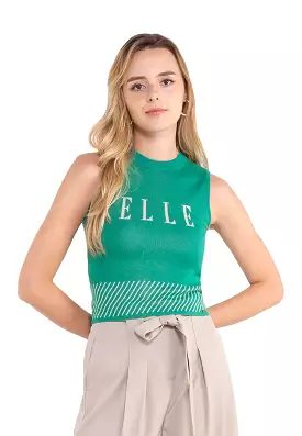 ELLE Apparel Logo Sleeveless Mock Neck Knit Top