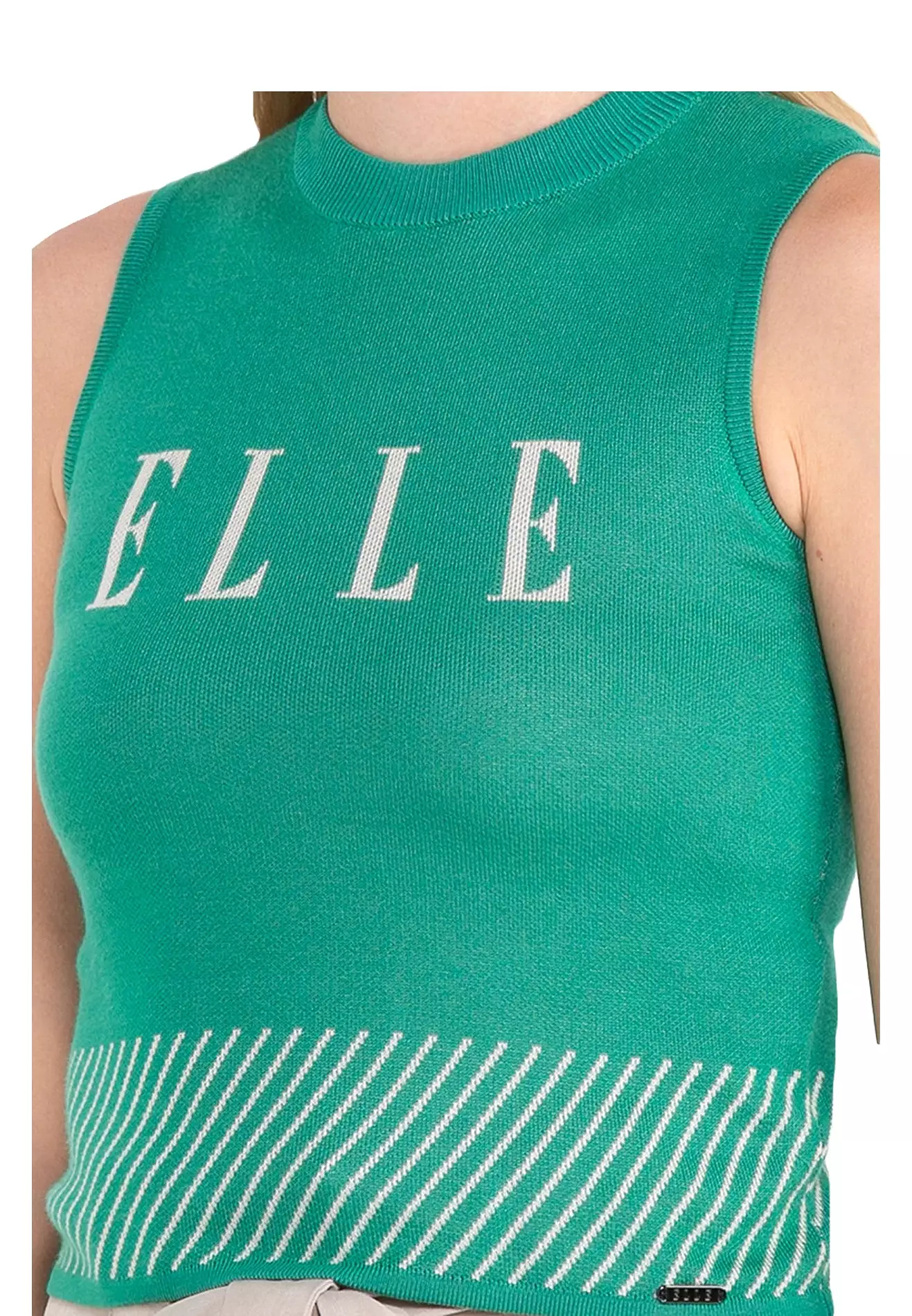 ELLE Apparel Logo Sleeveless Mock Neck Knit Top