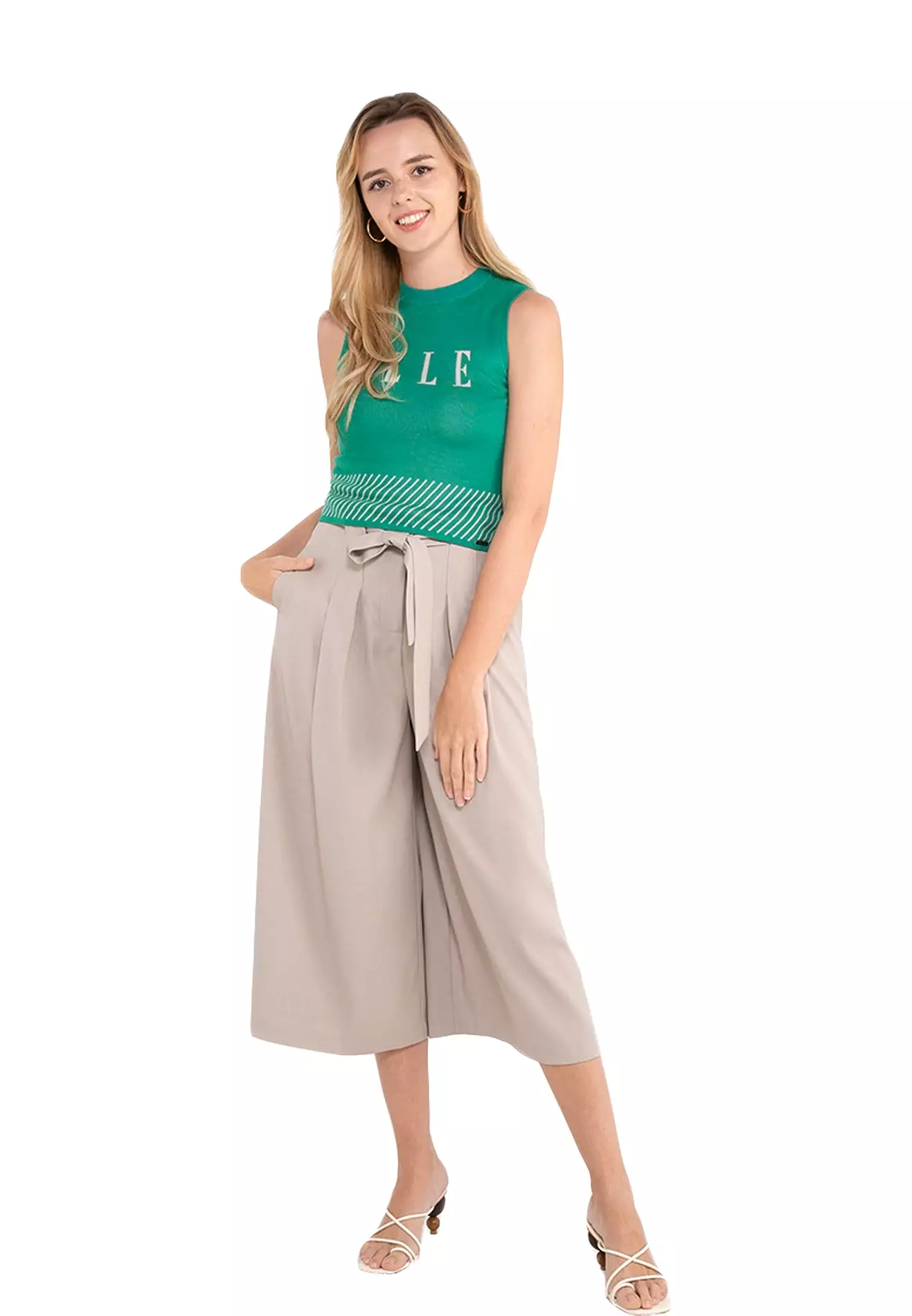 ELLE Apparel Logo Sleeveless Mock Neck Knit Top