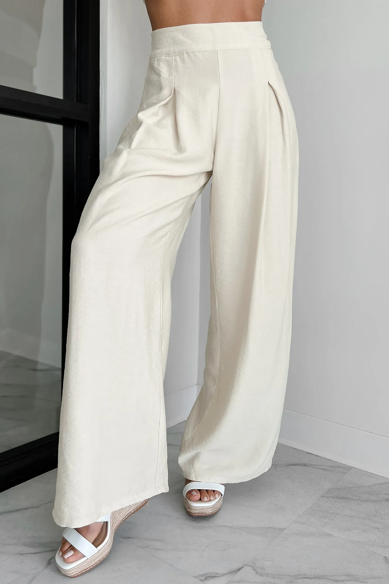 ENERGETIC RESPONSE HIGH RISE PLEATED WIDE LEG PANTS (CREA