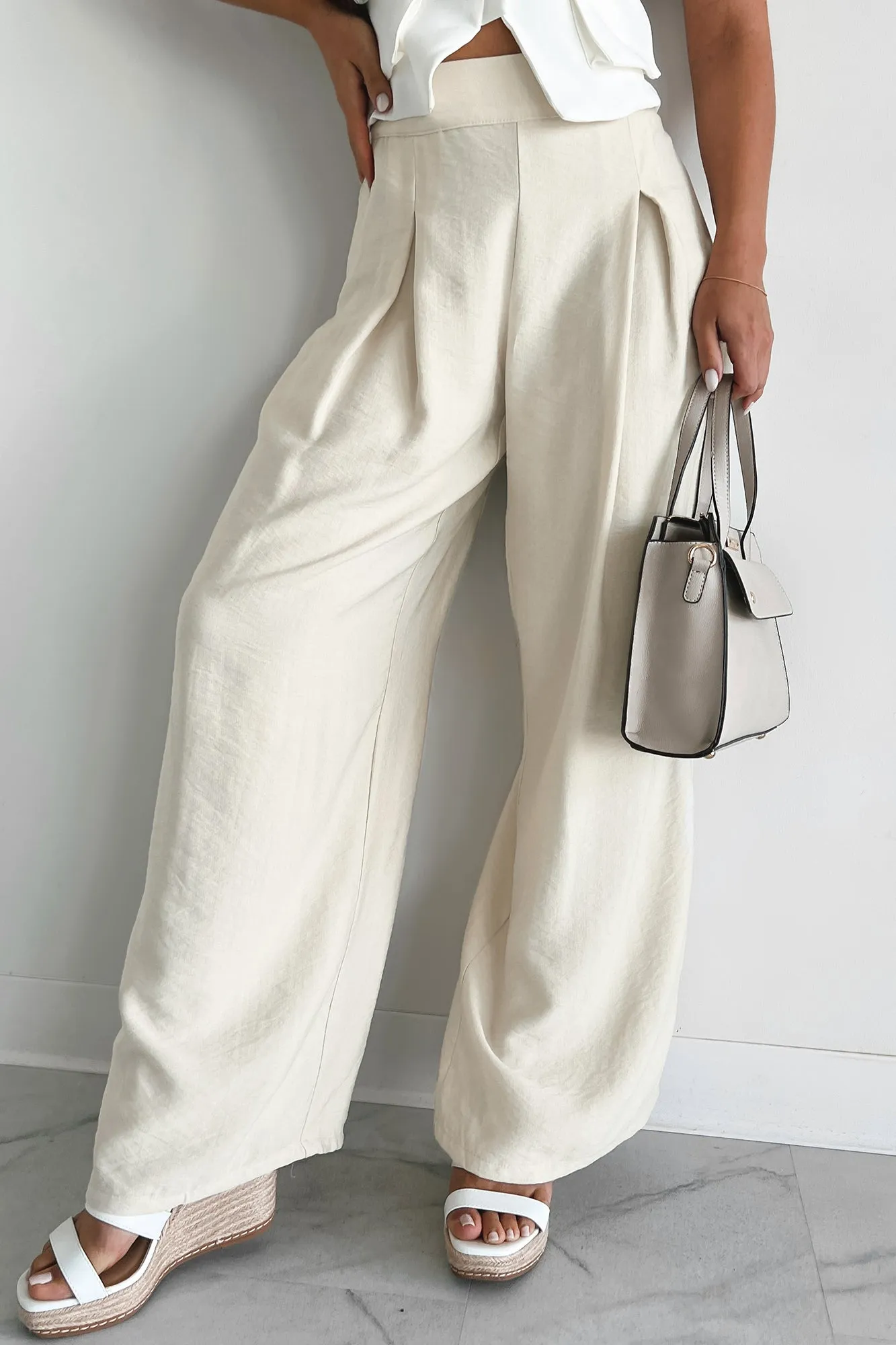 ENERGETIC RESPONSE HIGH RISE PLEATED WIDE LEG PANTS (CREA