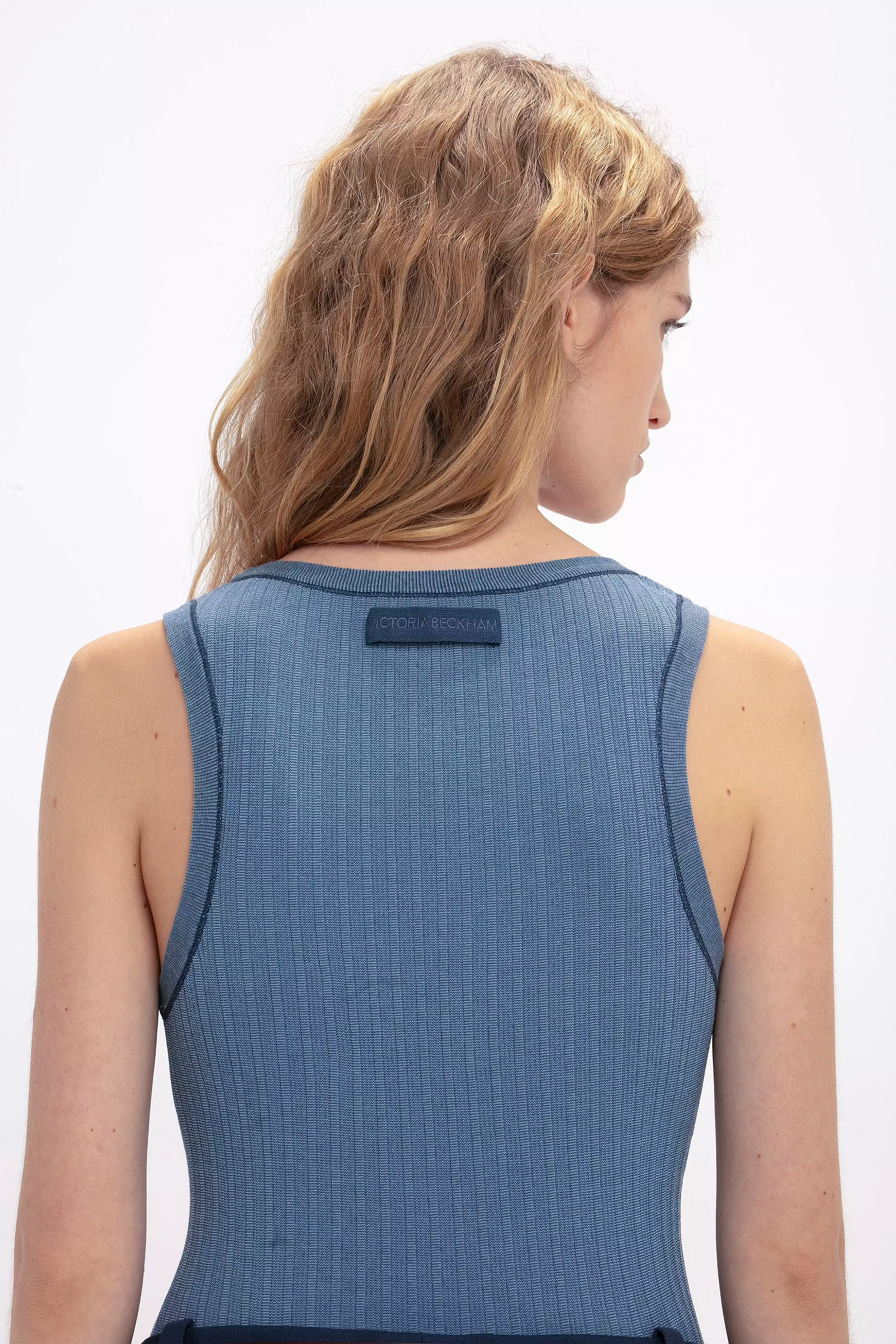 Fine Knit Micro Stripe Tank In Heritage Blue