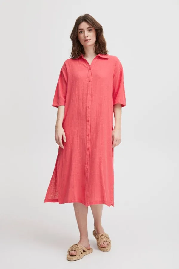 Fransa Cotton Blend Midi Dress Geranium