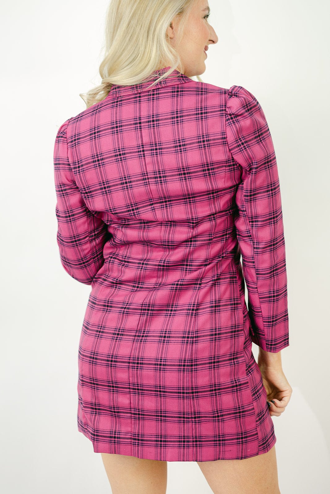 Fuchsia Plaid Blazer Dress