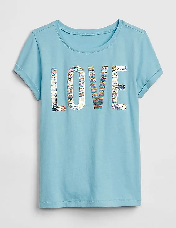 GAP Girls Blue Flippy Sequin Graphic Short Sleeve T-Shirt