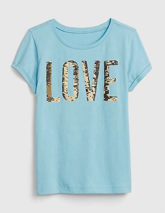 GAP Girls Blue Flippy Sequin Graphic Short Sleeve T-Shirt