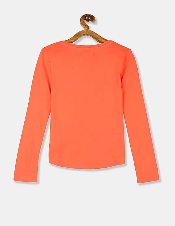 GAP Girls Coral Long Sleeve Embellished Graphic T-Shirt