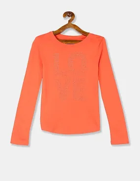 GAP Girls Coral Long Sleeve Embellished Graphic T-Shirt