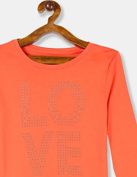 GAP Girls Coral Long Sleeve Embellished Graphic T-Shirt