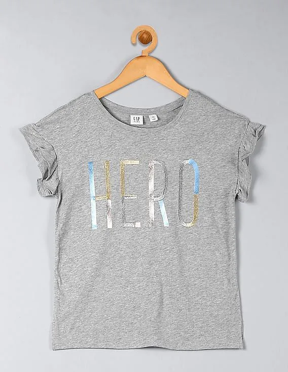 GAP Girls Grey Flutter Sleeve Graphic T-Shirt