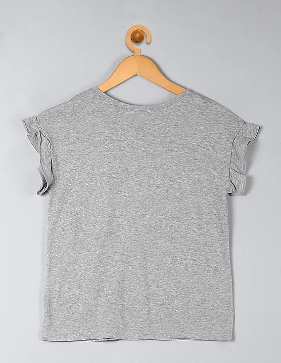 GAP Girls Grey Flutter Sleeve Graphic T-Shirt