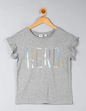 GAP Girls Grey Flutter Sleeve Graphic T-Shirt