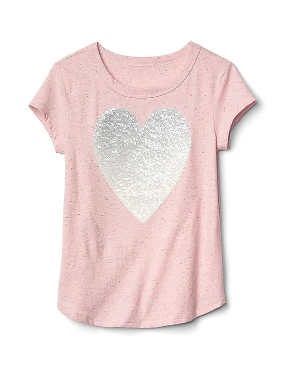 GAP Girls Pink Embellished Graphic Short Sleeve Tee