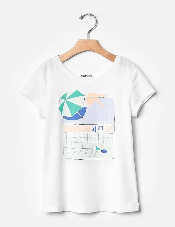 GAP Girls White Graphic Print Short Sleeve Tee