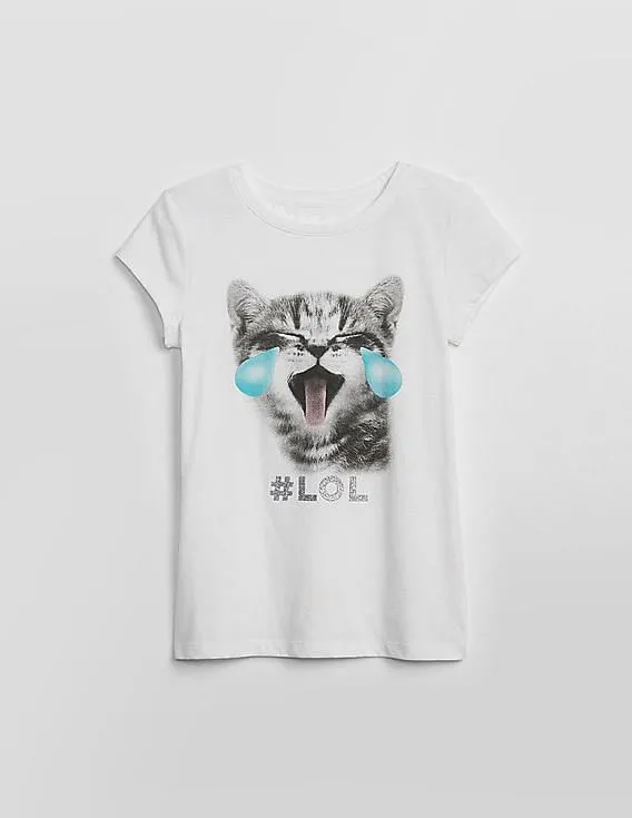 GAP Girls White Graphic Short Sleeve T-Shirt