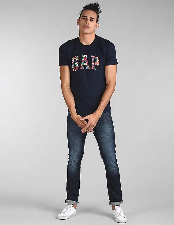 GAP Men Blue Logo Flag Graphic Short Sleeve Crewneck T-Shirt