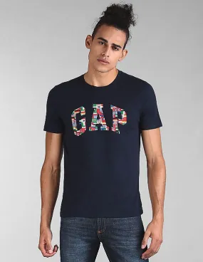 GAP Men Blue Logo Flag Graphic Short Sleeve Crewneck T-Shirt