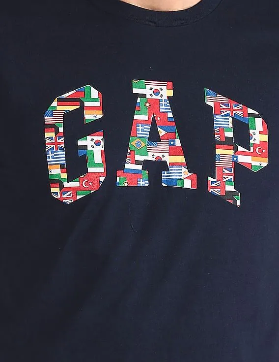 GAP Men Blue Logo Flag Graphic Short Sleeve Crewneck T-Shirt