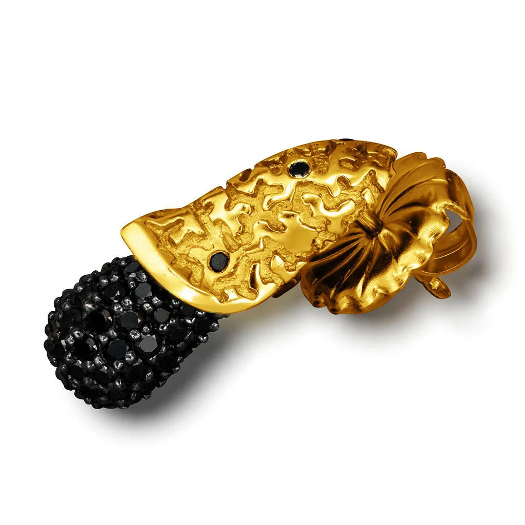 Gold Acorn Stud Earrings with Black Diamonds