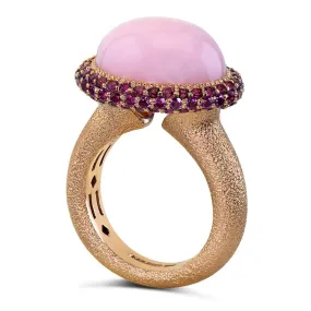 Gold Cocktail Ring with Pink Opal & Garnets