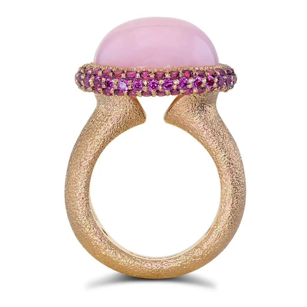 Gold Cocktail Ring with Pink Opal & Garnets