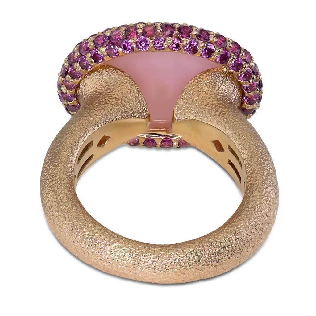 Gold Cocktail Ring with Pink Opal & Garnets