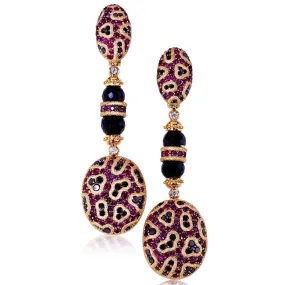 Gold Fine Lace Drop Earrings with Ruby And Diamonds