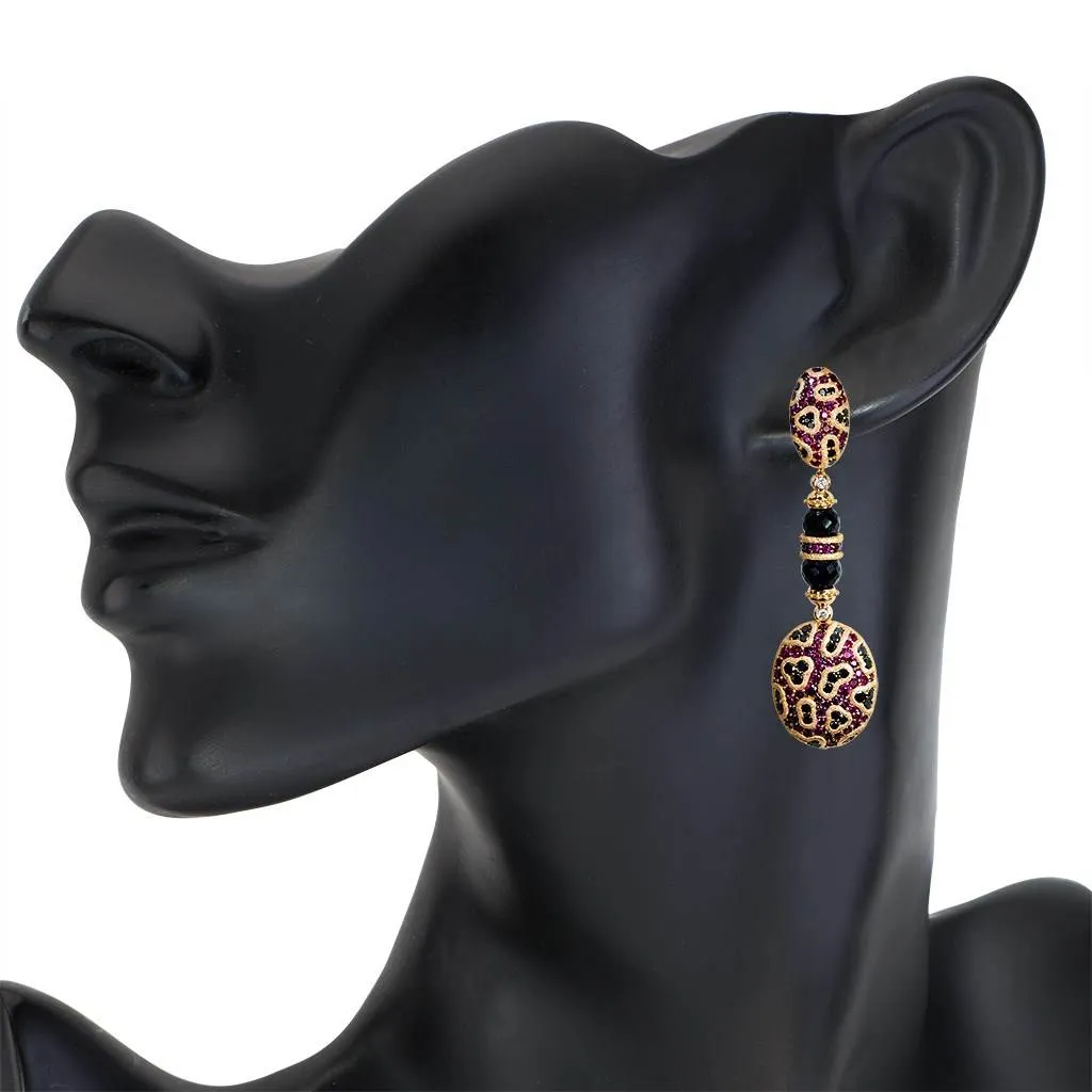 Gold Fine Lace Drop Earrings with Ruby And Diamonds