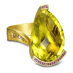 Gold Swan Ring with Lemon Citrine & Pink Sapphires