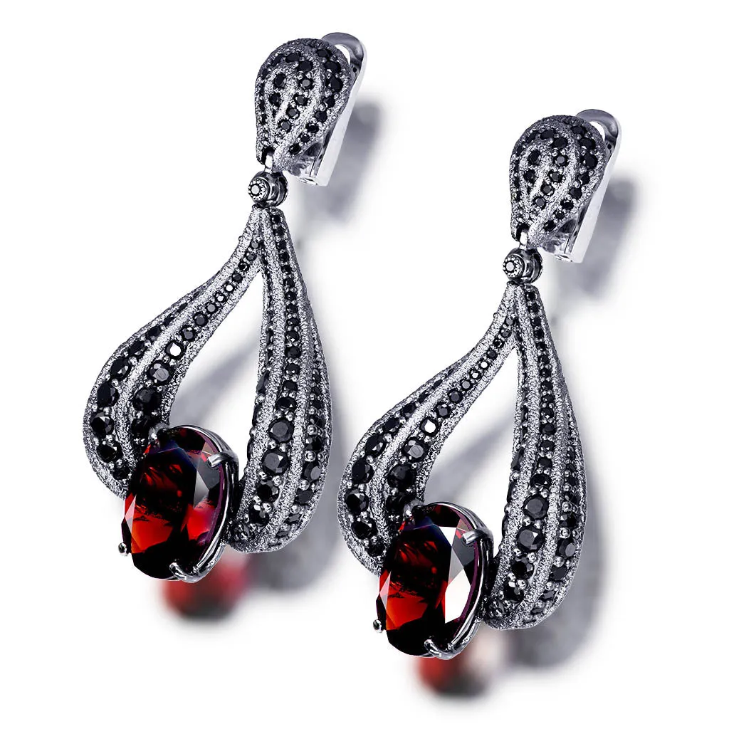 Gold Twist Earrings With Garnet & Black Spinel